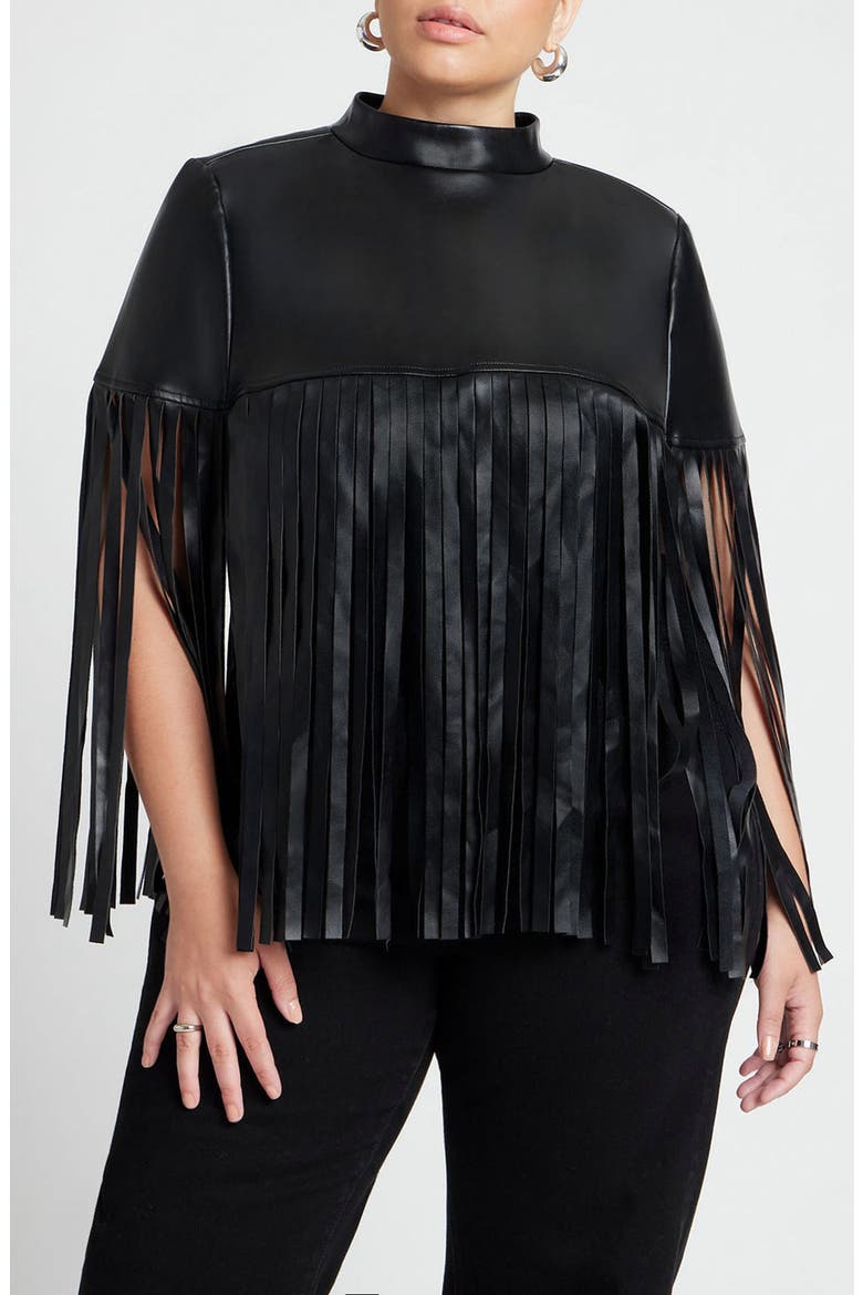 Faux Leather Fringe Cape, Main, color, BLACK ONYX