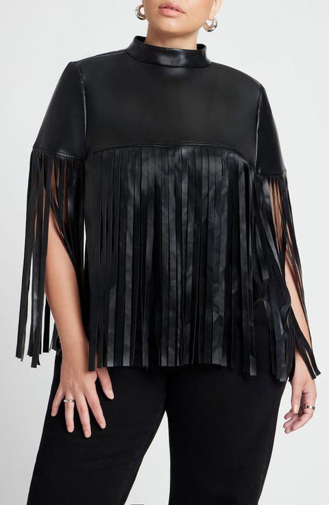 Faux Leather Fringe Cape