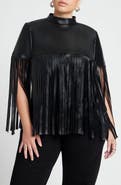ELOQUII Faux Leather Fringe Cape