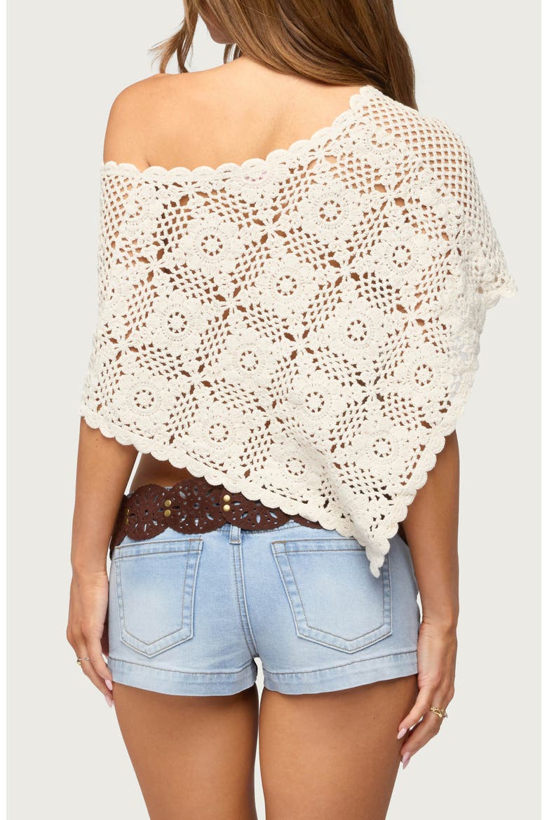Lilianna Scallop Trim Cotton Crochet Poncho, Alternate, color, CREAM