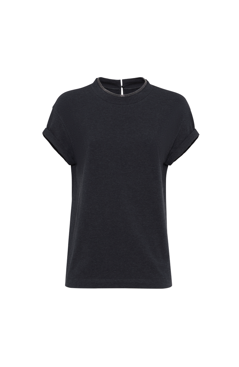Brunello Cucinelli T-shirt with Precious Faux Layering, Main, color, Anthracite