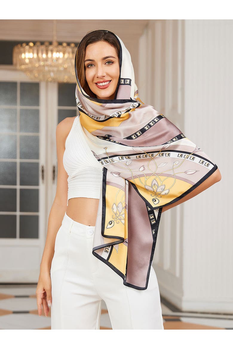 Mulberry Silk Printed Rectangular Long Shawl Scarf, Alternate, color, Yellow