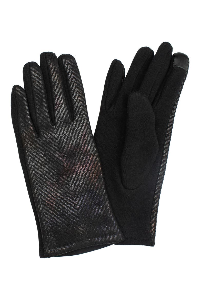 Chevron Jersey Touchscreen Gloves, Main, color, BLACK