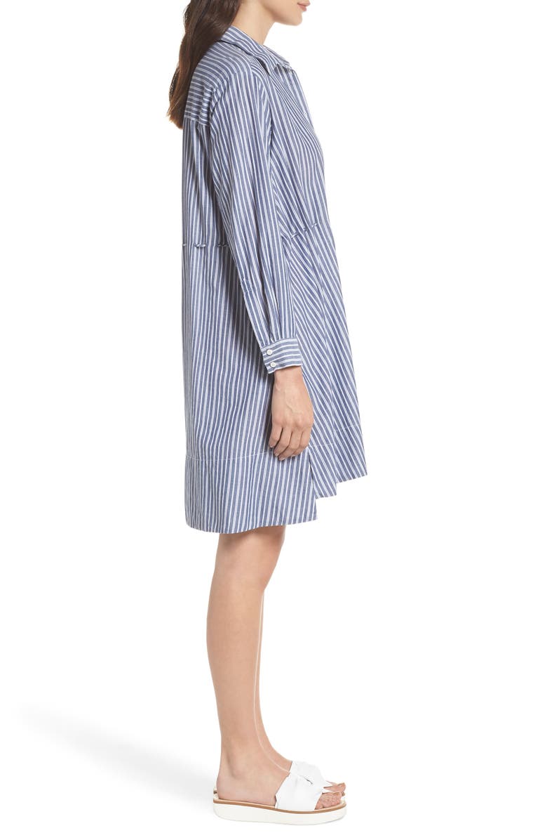 French Connection Tatus Stripe Drawstring Cotton Shirtdress, Alternate, color, 