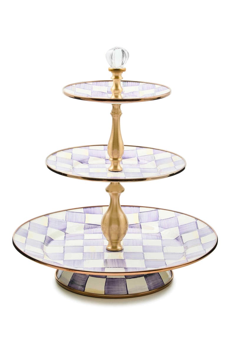 Violet Check Three Tier Sweet Stand, Main, color, VIOLET