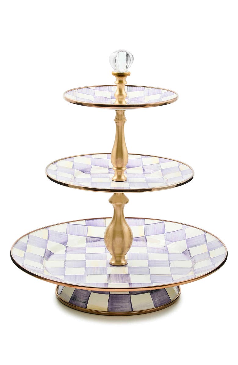 MACKENZIE CHILDS Violet Check Three Tier Sweet Stand, Main, color, Violet