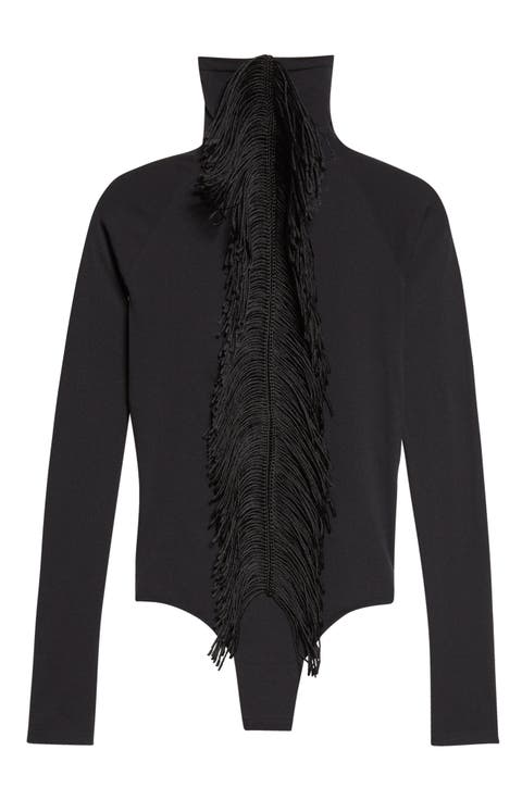 Fringed Long Sleeve Funnel Neck Bodysuit