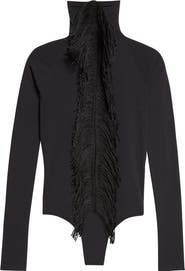 Alaïa Fringed Long Sleeve Funnel Neck Bodysuit