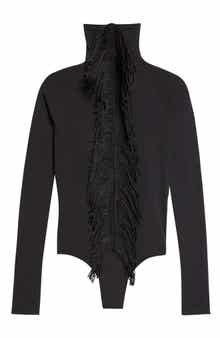 Fringed Long Sleeve Funnel Neck Bodysuit