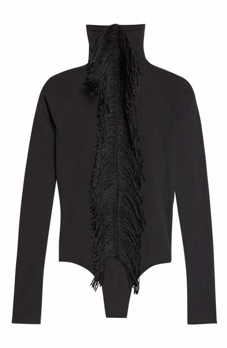 Fringed Long Sleeve Funnel Neck Bodysuit