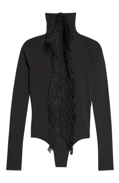 Alaïa Fringed Long Sleeve Funnel Neck Bodysuit In Black
