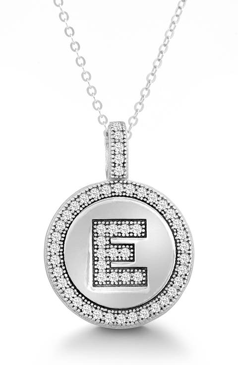 Sterling Silver & Cubic Zirconia Micro Pavé Circle Initial Pendant Necklace