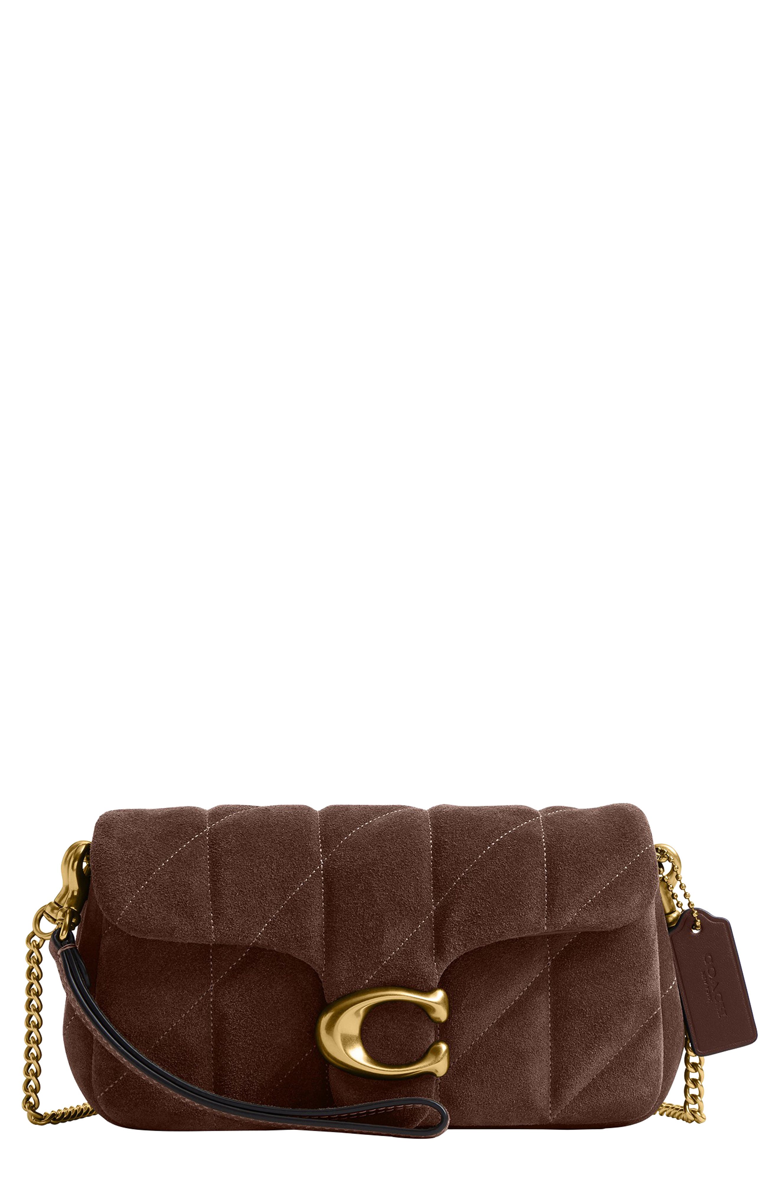 COACH Tabby 19 Quilted Suede Crossbody Bag, Main, color, B4/ Dark Chocolate