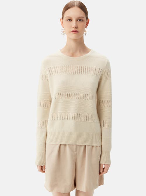 Gobi Mongolian Cashmere Organic Color Mixed Pattern Cashmere Crewneck Sweater In Off White