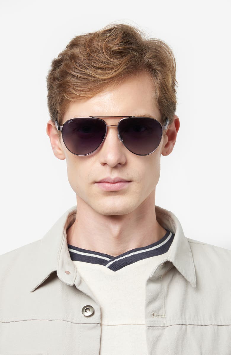 BOSS 60mm Aviator Sunglasses, Alternate, color, Dark Ruthenium Grey