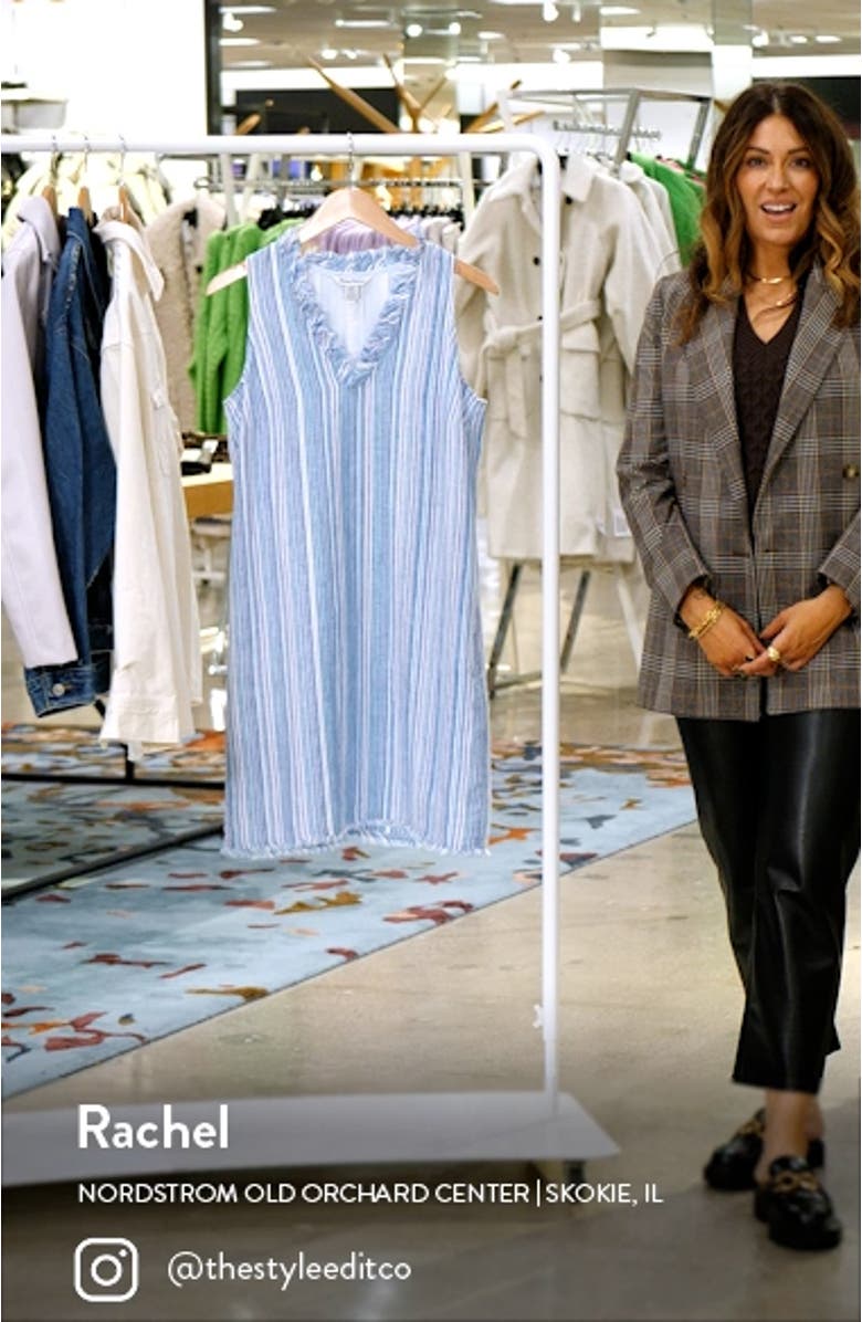 Presido Point Stripe Ruffle Linen Shift Dress, sales video thumbnail