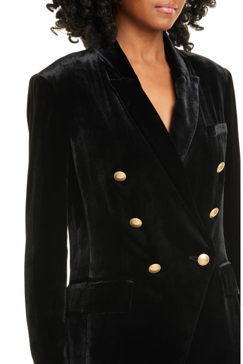 Kenzie Double Breasted Velvet Blazer, Alternate, color, BLACK
