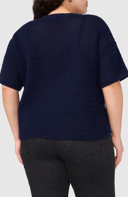 Halogenr Halogen(r) Open Stitch Cotton Crewneck Sweater In Classic Navy