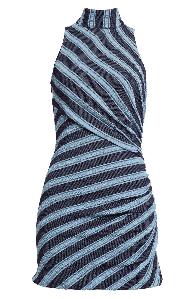 Ramy Brook Marisha Directional Stripe Mixed Media Minidress, Alternate, color, Ribbon Blue Striped Knit