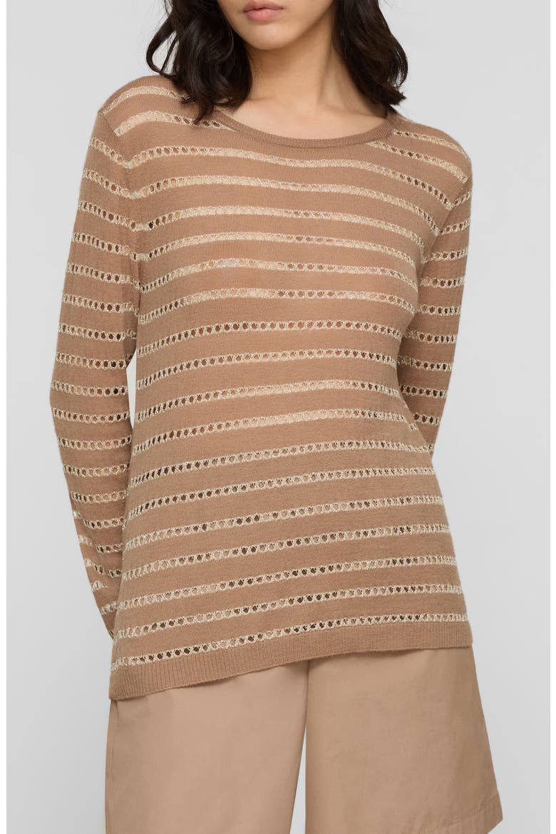 Metallic Stripe Fine Gauge Cashmere Blend Sweater, Main, color, BROWNSTONE METALLIC