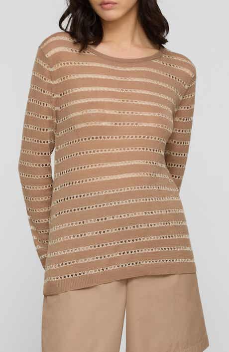 Metallic Stripe Fine Gauge Cashmere Blend Sweater
