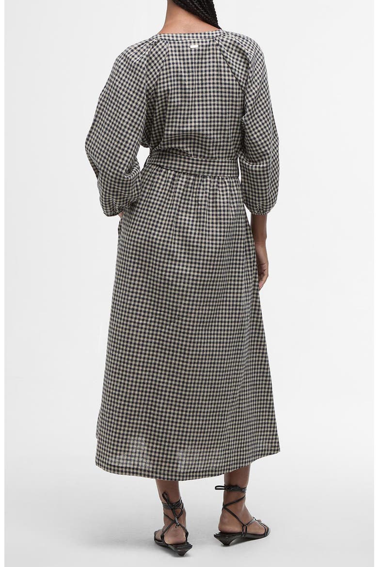 Suri Gingham Cotton & Linen Midi Dress, Alternate, color, DARK NAVY LIGHT SAND