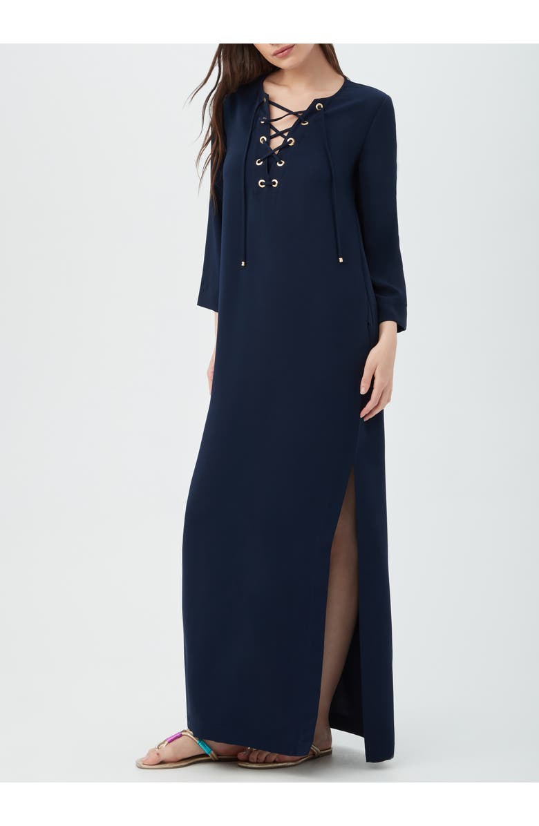 Trina Turk Catamaran Printed Lace Up Dress, Alternate, color, Indigo