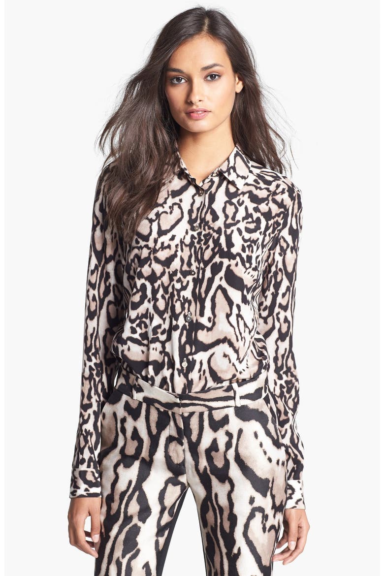 'Lorelei' Print Silk Shirt, Main, color, LEOPARD BARK
