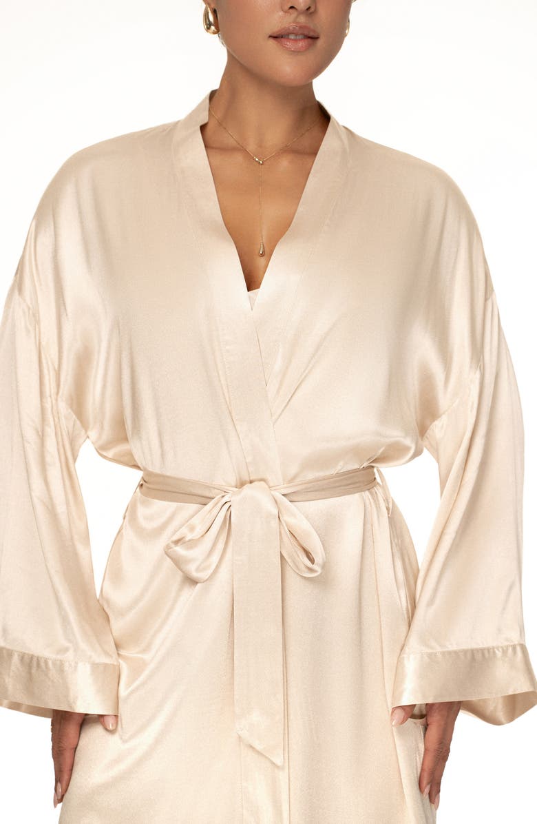 JLUXLABEL Forever & Always Satin Robe, Alternate, color, Beige