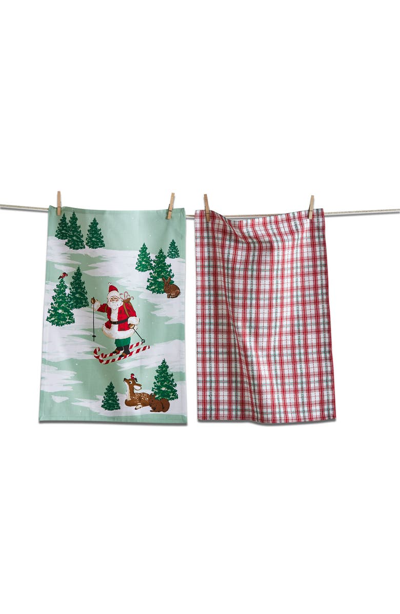 tag Skiing Santa Dishtowel Set of 2 - Colorful Cotton Towels, Main, color,