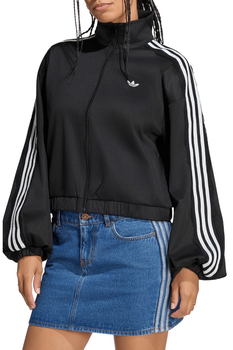 Lace Oversized Archive Track Top, Main, color, BLACK
