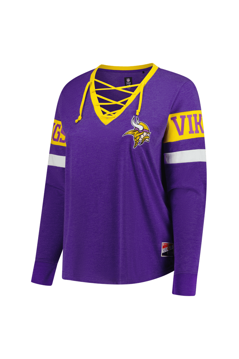 Women's New Era Purple Minnesota Vikings Plus Size Throwback Lace-Up Long Sleeve T-Shirt, Alternate, color, Purple