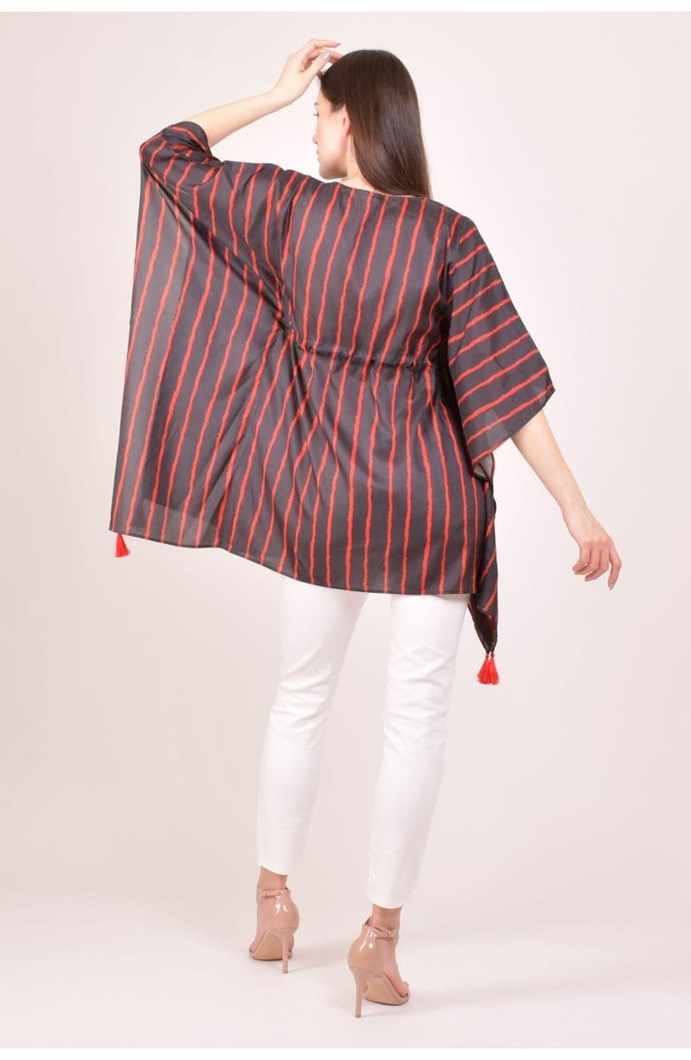 RAAS Floral Embroidered Stripe Drawstring Kaftan Top, Alternate, color, Black
