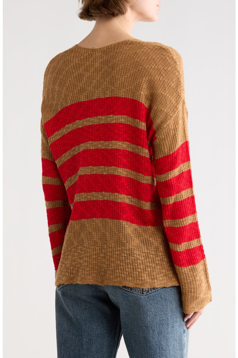 Stripe Long Sleeve Sweater, Alternate, color, CAMEL/ RED