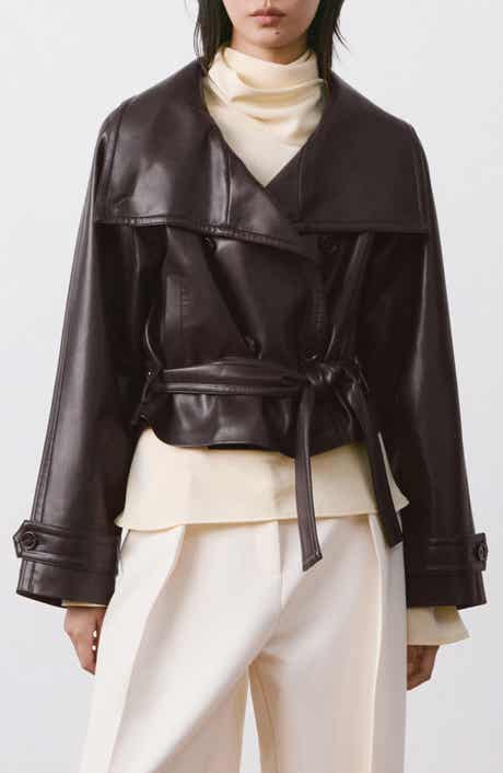 Faux Leather Belted Jacket