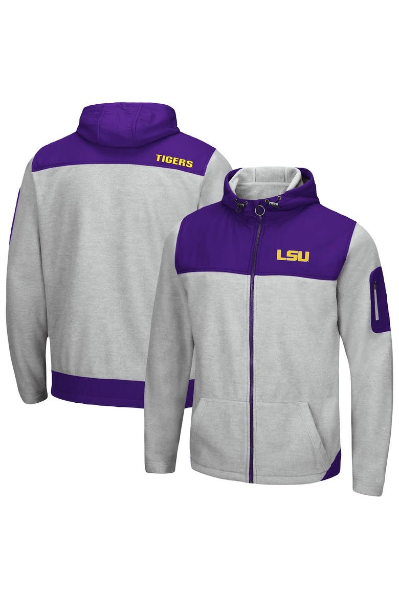 Men's Colosseum Heathered Gray/Purple LSU Tigers Schwartz Full-Zip Hoodie, Main, color, Heather Gray