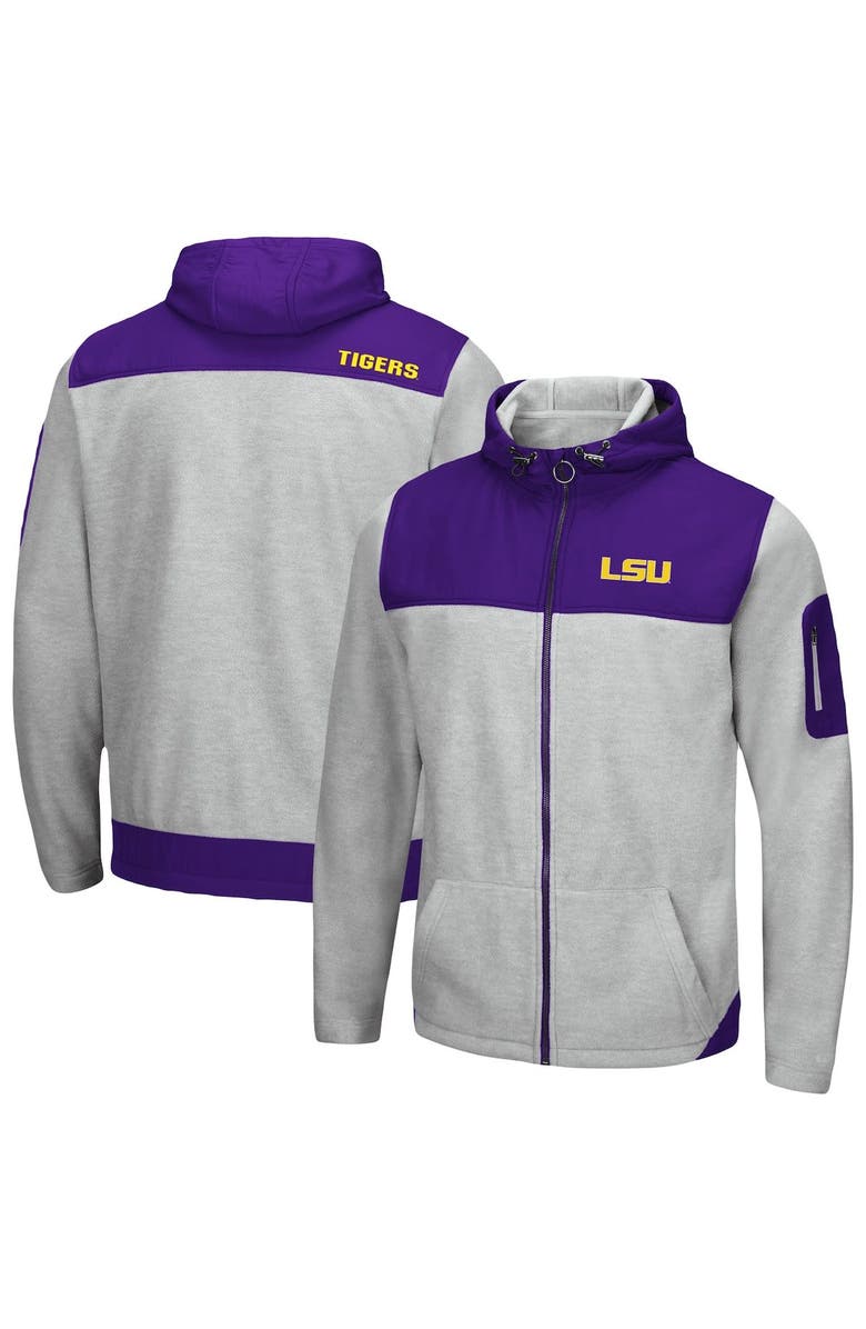 COLOSSEUM Men's Colosseum Heathered Gray/Purple LSU Tigers Schwartz Full-Zip Hoodie, Main, color,