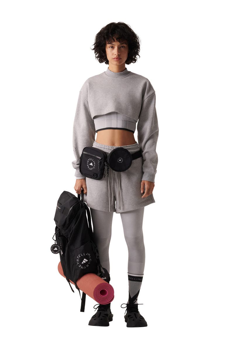 adidas by Stella McCartney TrueCasuals Organic Cotton Mock Neck Open Back Crop Sweatshirt, Alternate, color, Medium Grey Heather