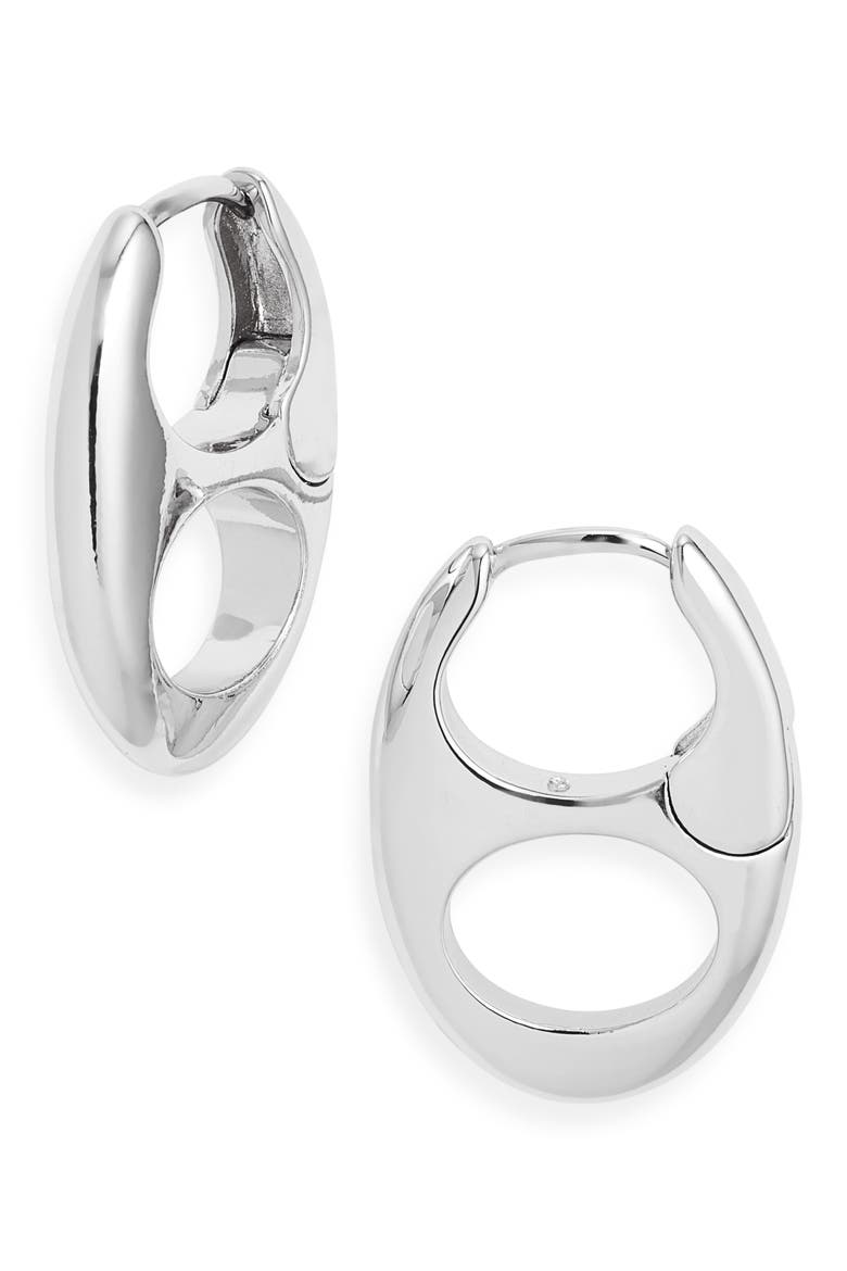 Pop Top Huggie Earrings, Main, color, SILVER