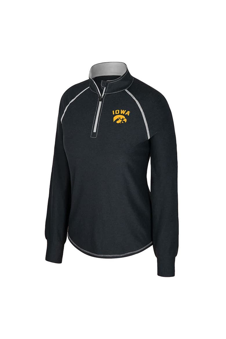 Women's Colosseum Black Iowa Hawkeyes Bikram Raglan Quarter-Zip Top, Alternate, color, Black