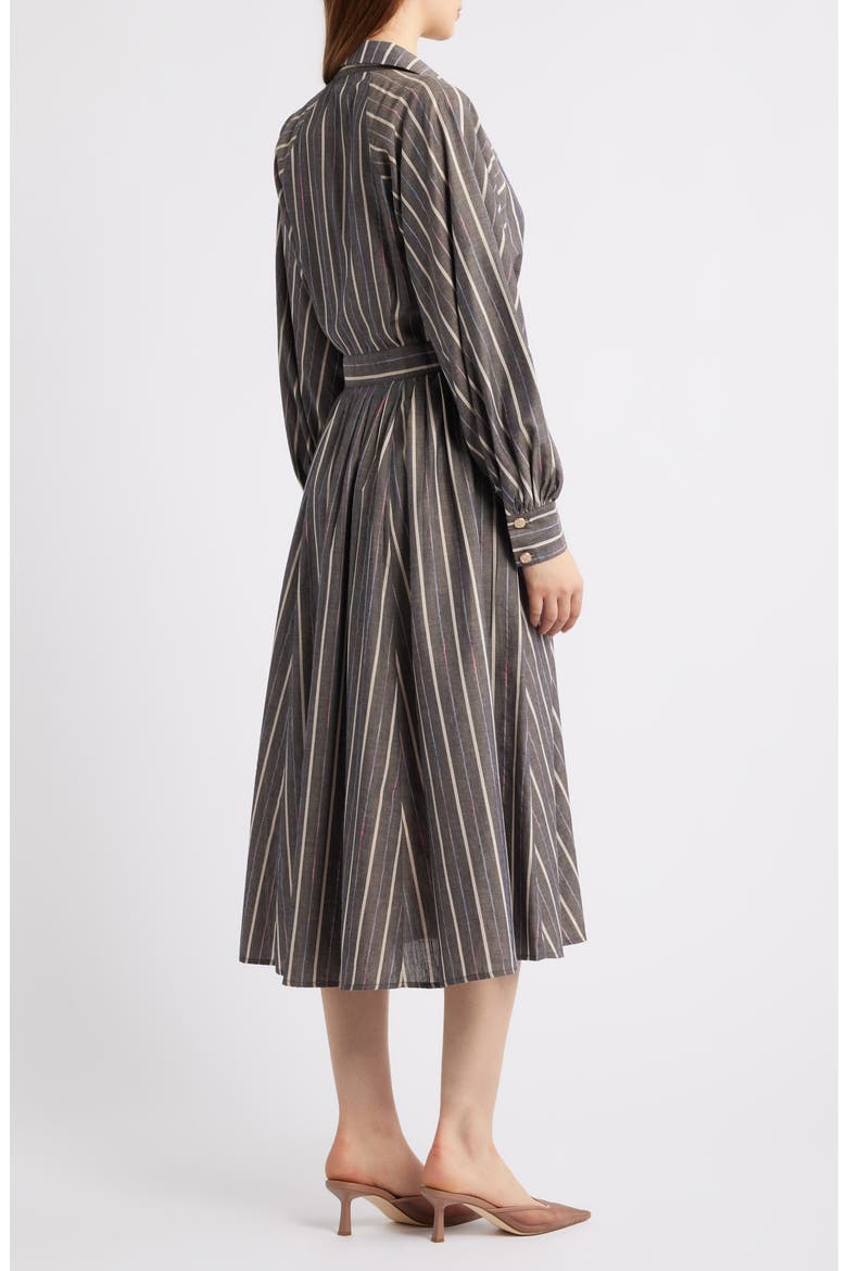Stripe Pleated Long Sleeve Midi Shirtdress, Alternate, color, CHARCOAL