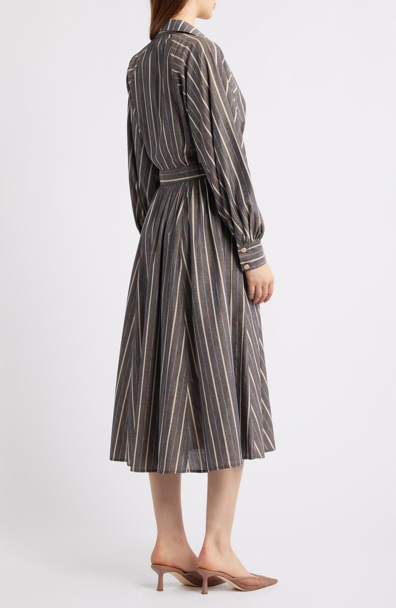FREEMARKET Stripe Pleated Long Sleeve Midi Shirtdress, Alternate, color, Charcoal