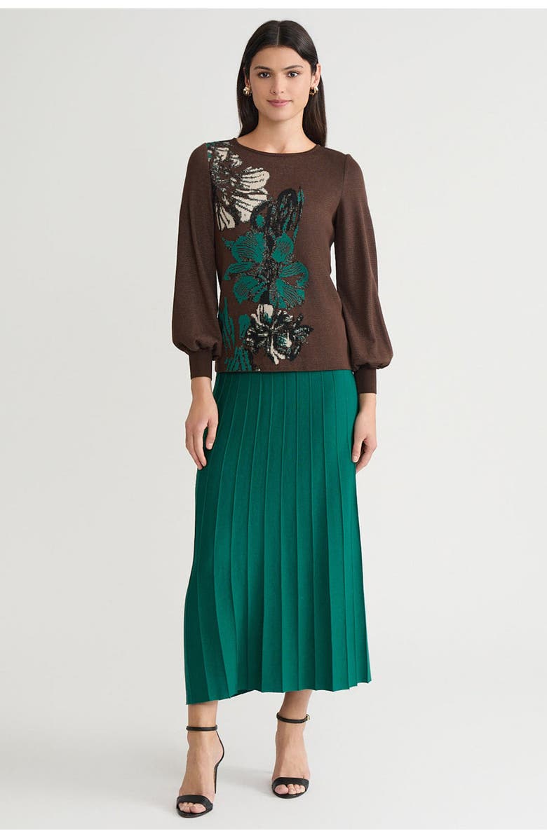Ming Wang Floral Jacquard Sweater, Alternate, color, Dark Umber/Everest/Twig/Black
