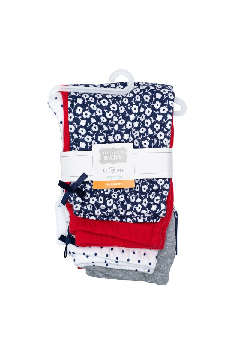 Hudson Baby Pack of 4 Collection of Versatile Pants Bottoms, Alternate, color, Navy Ditsy Floral