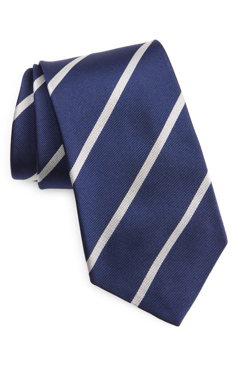 Ralph Lauren Purple Label Super Repp Stripe Silk Tie, Main, color, Navy/ White