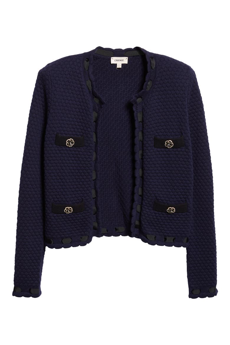 Astor Contrast Trim Cardigan, Alternate, color, MIDNIGHT/BLACK