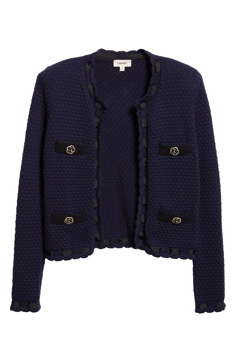 L
AGENCE Astor Contrast Trim Cardigan, Alternate, color, Midnight/ Black