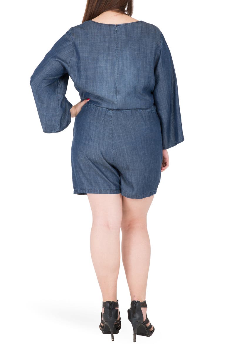 Bell Sleeve Romper, Alternate, color, NAVY