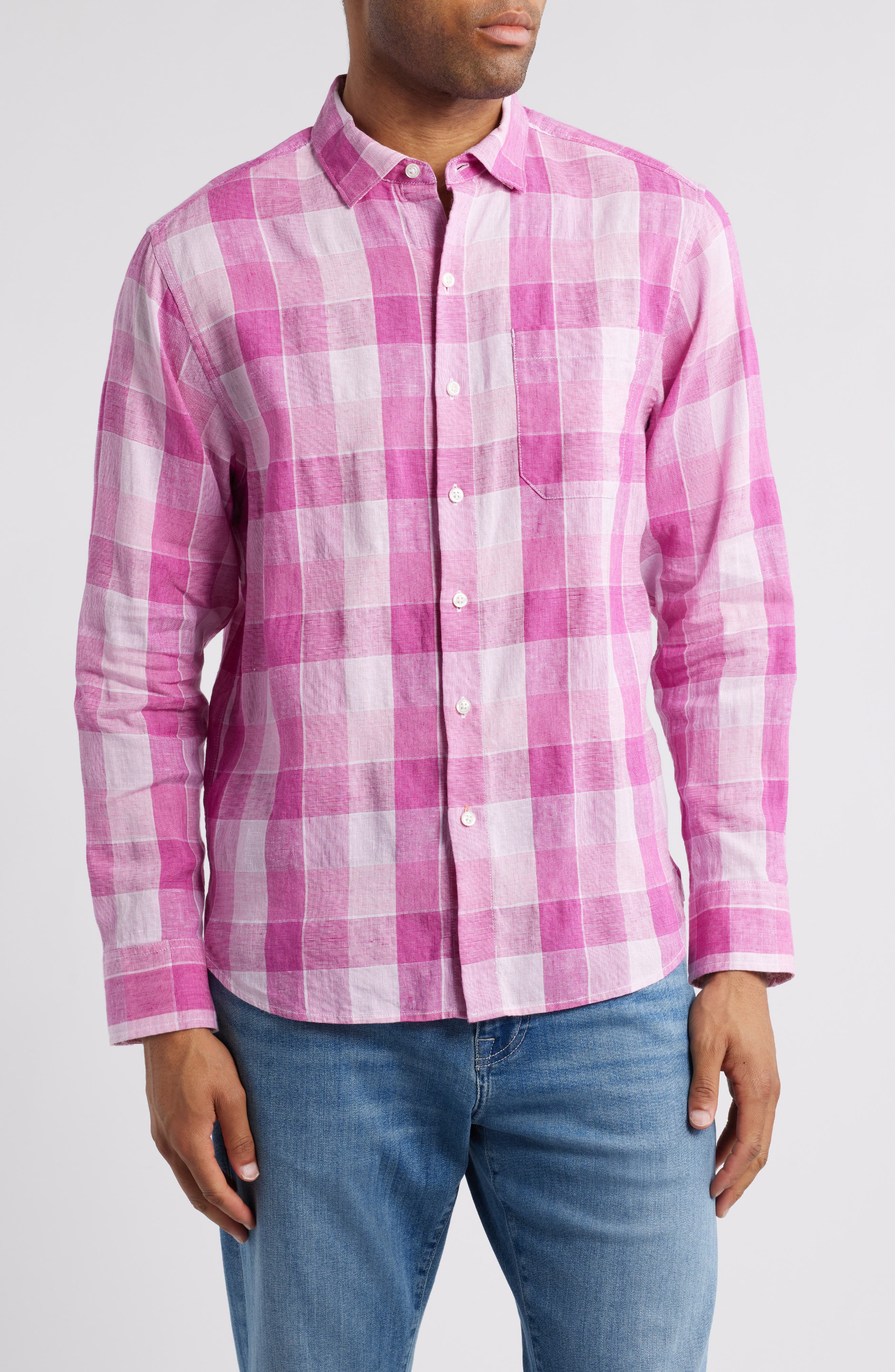 Tommy Bahama Barbados Breeze Beach Day Check Stretch Linen Button-Up Shirt