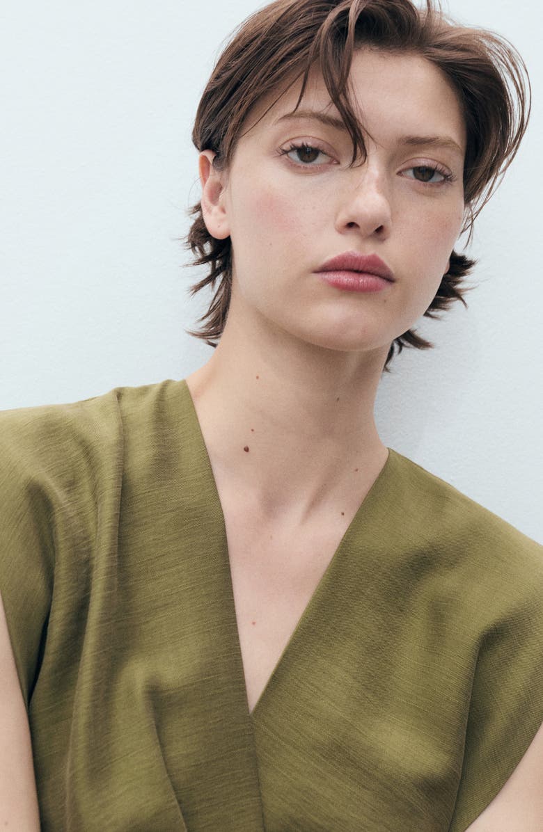 MANGO Faux Wrap Minidress, Alternate, color, Khaki Green